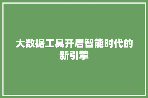 大数据工具开启智能时代的新引擎