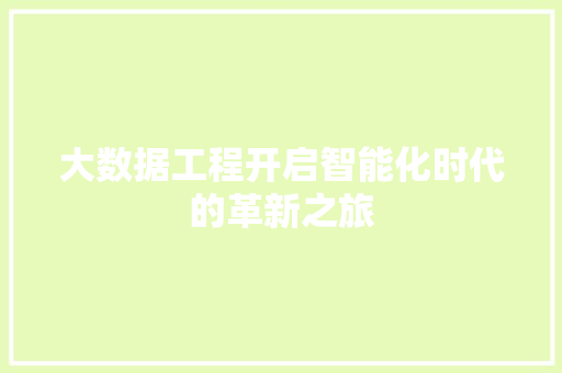 大数据工程开启智能化时代的革新之旅