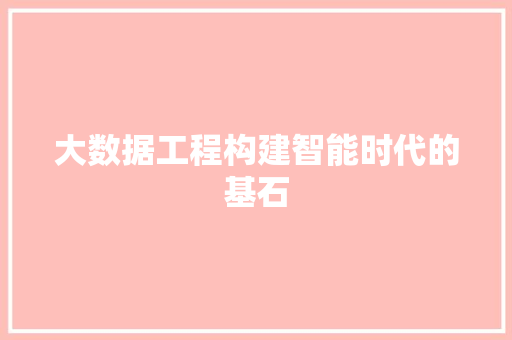 大数据工程构建智能时代的基石