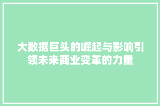 大数据巨头的崛起与影响引领未来商业变革的力量