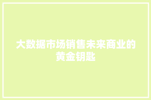 大数据市场销售未来商业的黄金钥匙