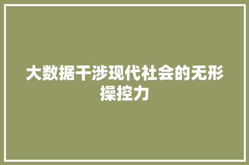 大数据干涉现代社会的无形操控力