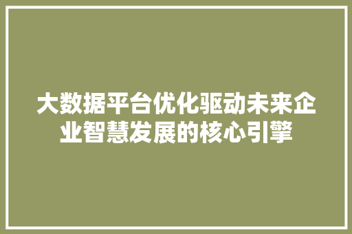 大数据平台优化驱动未来企业智慧发展的核心引擎