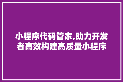 小程序代码管家,助力开发者高效构建高质量小程序