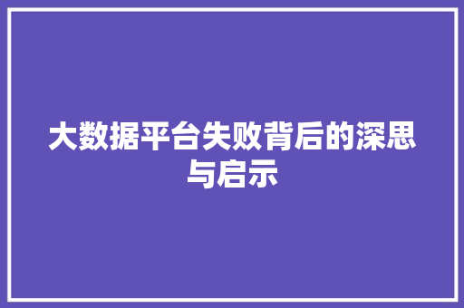 大数据平台失败背后的深思与启示