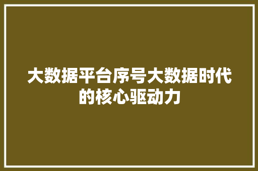 大数据平台序号大数据时代的核心驱动力