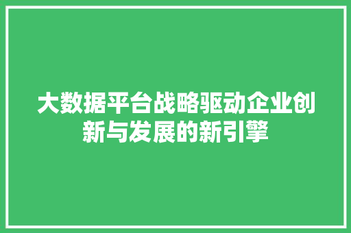 大数据平台战略驱动企业创新与发展的新引擎