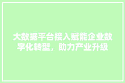 大数据平台接入赋能企业数字化转型，助力产业升级