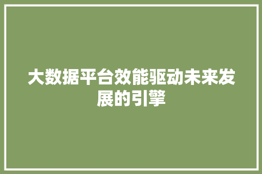 大数据平台效能驱动未来发展的引擎