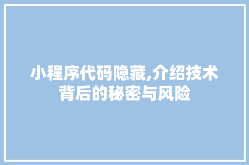 小程序代码隐藏,介绍技术背后的秘密与风险