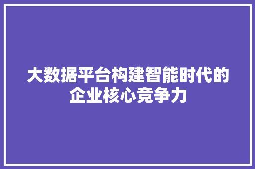 大数据平台构建智能时代的企业核心竞争力