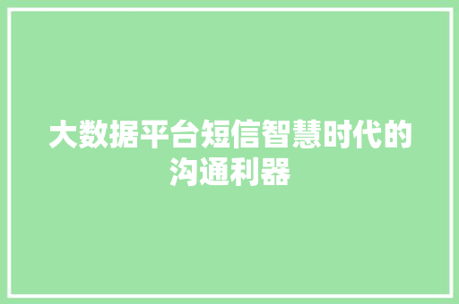 大数据平台短信智慧时代的沟通利器
