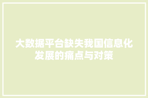 大数据平台缺失我国信息化发展的痛点与对策