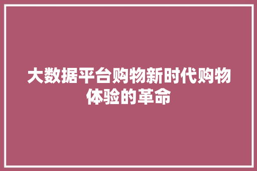 大数据平台购物新时代购物体验的革命