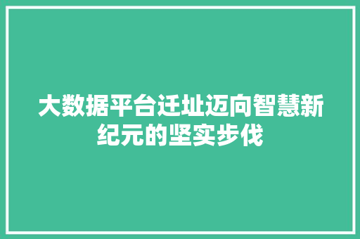 大数据平台迁址迈向智慧新纪元的坚实步伐