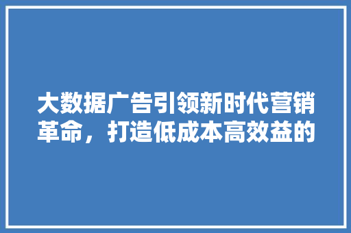 大数据广告引领新时代营销革命，打造低成本高效益的广告模式