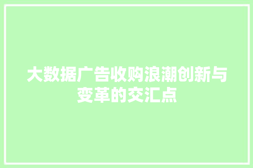 大数据广告收购浪潮创新与变革的交汇点