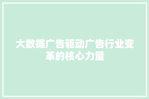 大数据广告驱动广告行业变革的核心力量