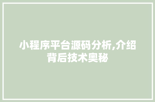 小程序平台源码分析,介绍背后技术奥秘 小程序平台源码分析,介绍背后技术奥秘 SEO教程