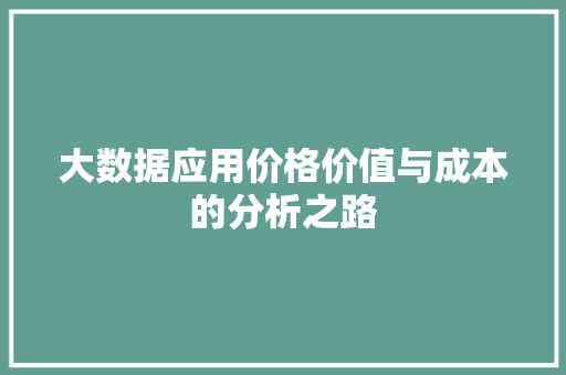 大数据应用价格价值与成本的分析之路