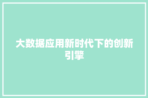 大数据应用新时代下的创新引擎