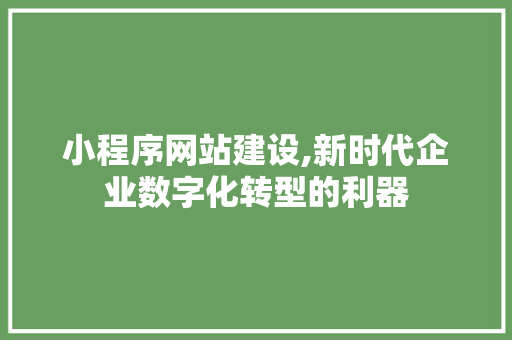 小程序网站建设,新时代企业数字化转型的利器
