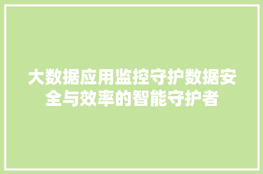 大数据应用监控守护数据安全与效率的智能守护者