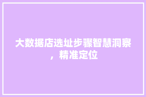 大数据店选址步骤智慧洞察，精准定位
