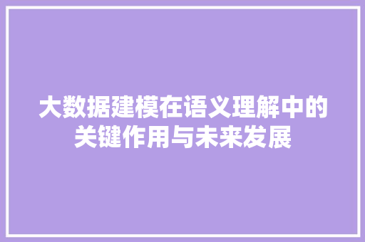 大数据建模在语义理解中的关键作用与未来发展