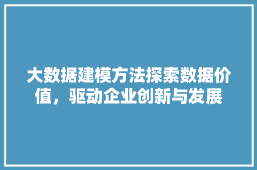 大数据建模方法探索数据价值，驱动企业创新与发展