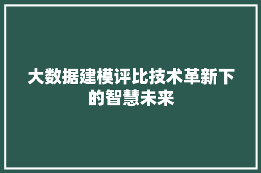 大数据建模评比技术革新下的智慧未来