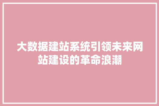 大数据建站系统引领未来网站建设的革命浪潮