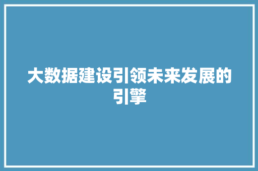 大数据建设引领未来发展的引擎