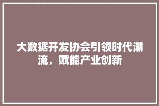 大数据开发协会引领时代潮流，赋能产业创新