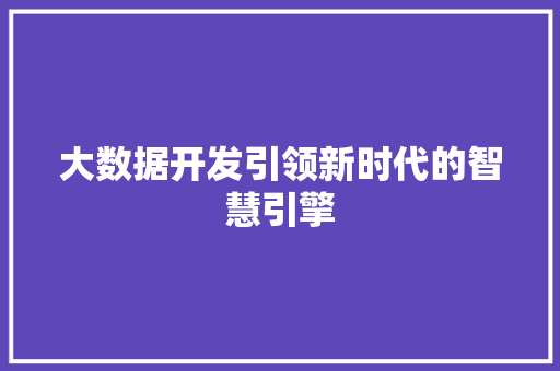 大数据开发引领新时代的智慧引擎 服务器/数据库