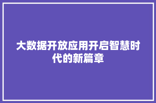 大数据开放应用开启智慧时代的新篇章