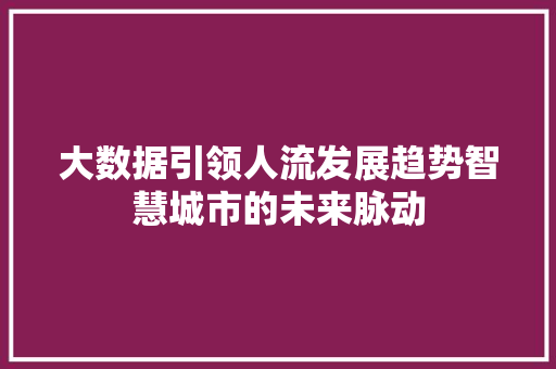 大数据引领人流发展趋势智慧城市的未来脉动