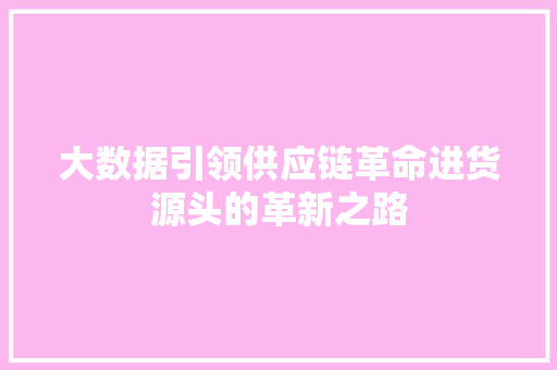 大数据引领供应链革命进货源头的革新之路