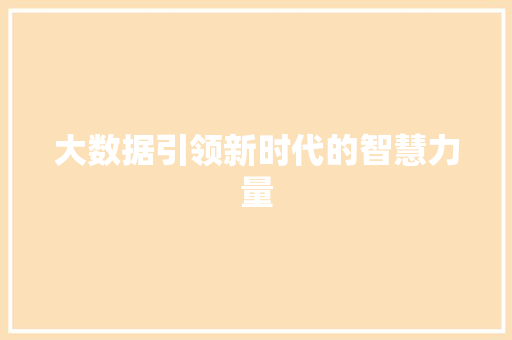 大数据引领新时代的智慧力量