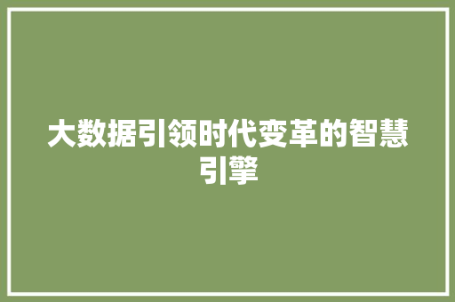 大数据引领时代变革的智慧引擎