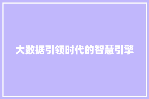 大数据引领时代的智慧引擎