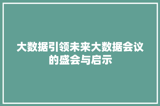 大数据引领未来大数据会议的盛会与启示