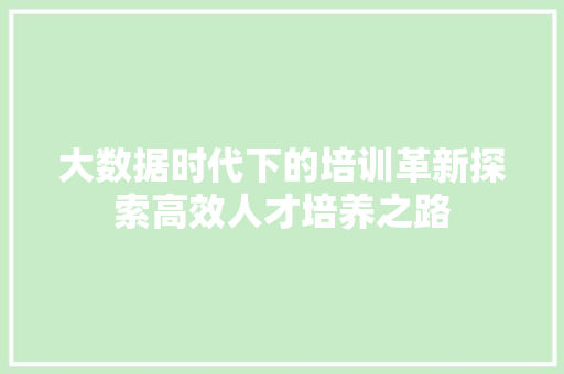 大数据时代下的培训革新探索高效人才培养之路