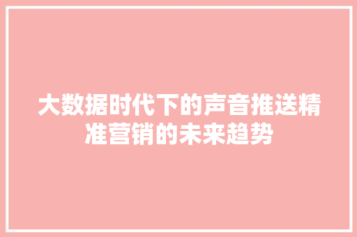 大数据时代下的声音推送精准营销的未来趋势 Web前端