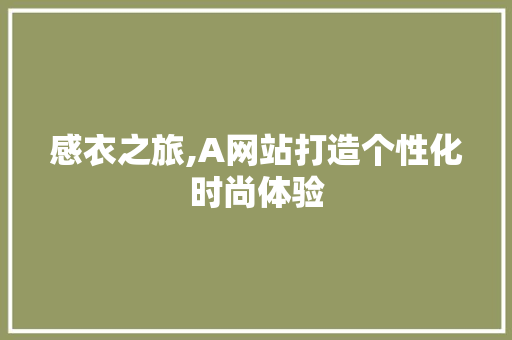 感衣之旅,A网站打造个性化时尚体验