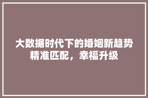 大数据时代下的婚姻新趋势精准匹配，幸福升级