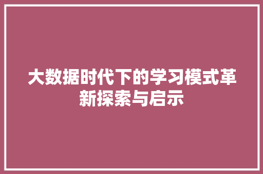 大数据时代下的学习模式革新探索与启示