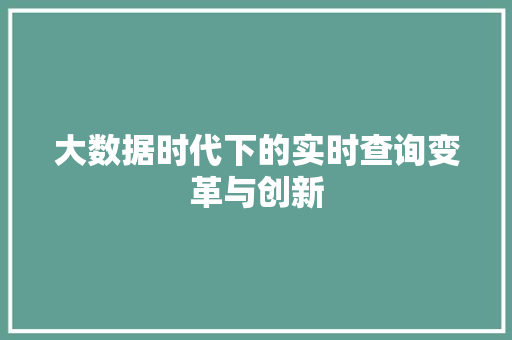大数据时代下的实时查询变革与创新