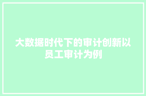 大数据时代下的审计创新以员工审计为例