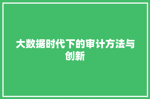 大数据时代下的审计方法与创新